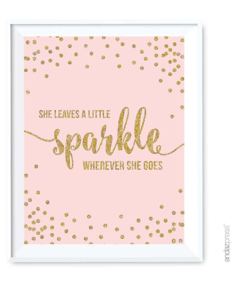 Blush Pink Gold Glitter Girl's 1st Birthday Party Collection- Wall Art Gift- 8.5x11-inch- She Leaves a Little Sparkle Whereve...