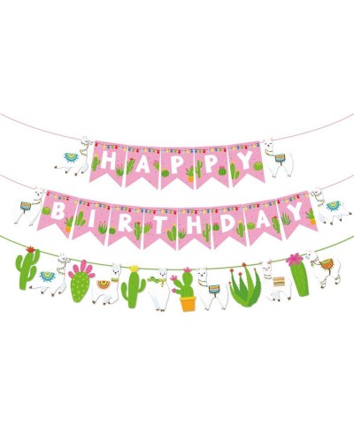 Llama Themed Happy Birthday Banner Baby Girl Alpaca Cactus Taco Birthday Party Decoration - C018WSRHLT8 $6.99 Banners & Garlands