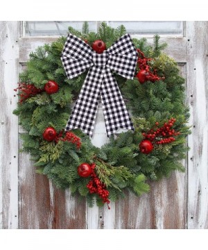 12 Pack Black with White Buffalo Plaid Bows Christmas Wreaths Bows Velvet Christmas Bows for Christmas Indoor and Outdoor Dec...