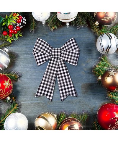 12 Pack Black with White Buffalo Plaid Bows Christmas Wreaths Bows Velvet Christmas Bows for Christmas Indoor and Outdoor Dec...