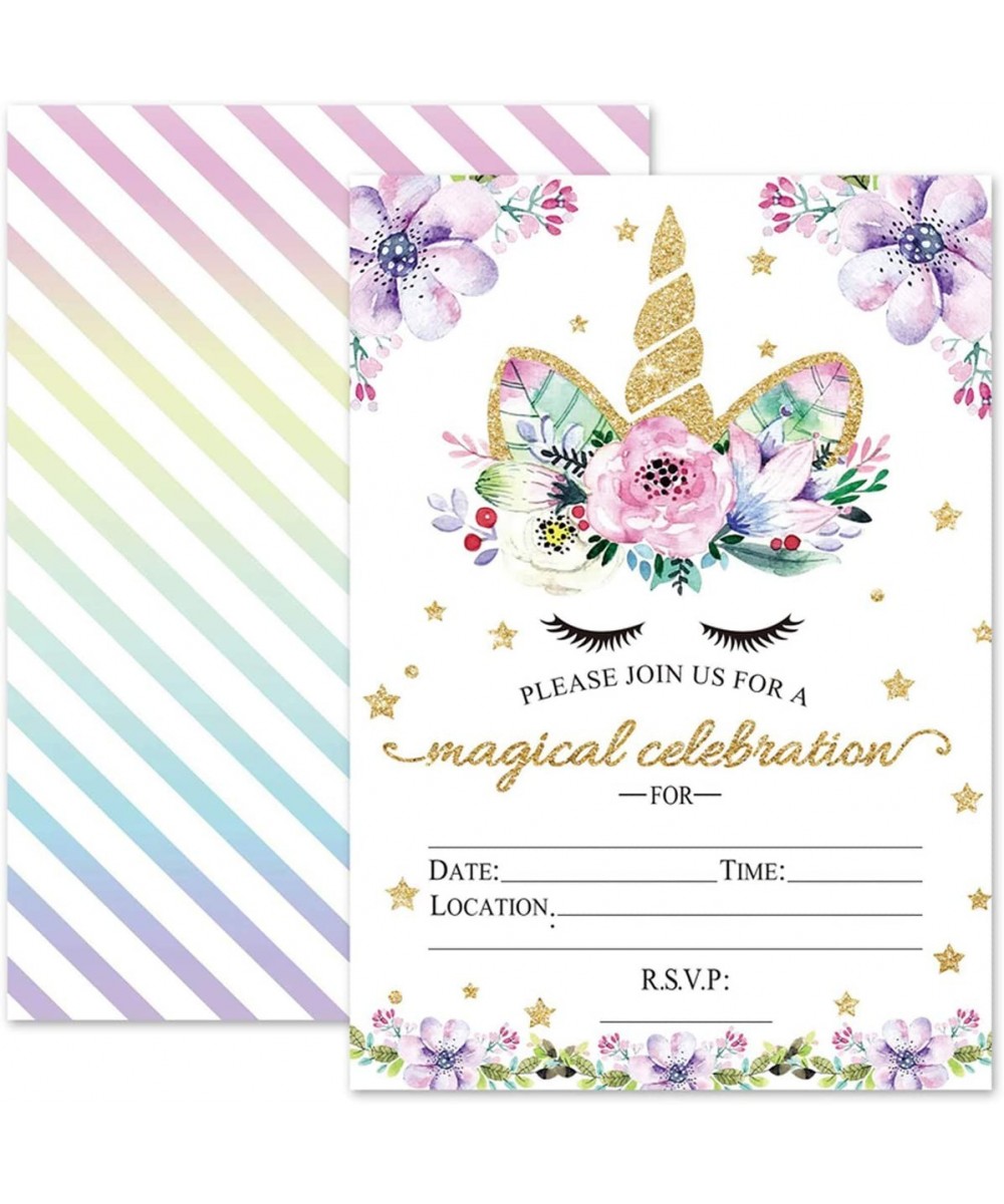Magical Unicorn Birthday Invitations- Glitter Unicorn Invitations with Envelopes for Kids Birthday (24 Pack) - 24 Pack - C618...
