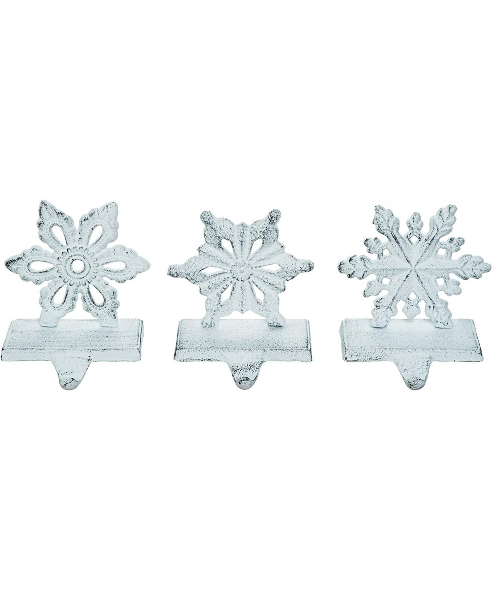 Snowflake Rustic White 6 x 5 Iron Metal Christmas Stocking Hangers Set of 3 - C118XXHQY4Q $27.16 Stockings & Holders