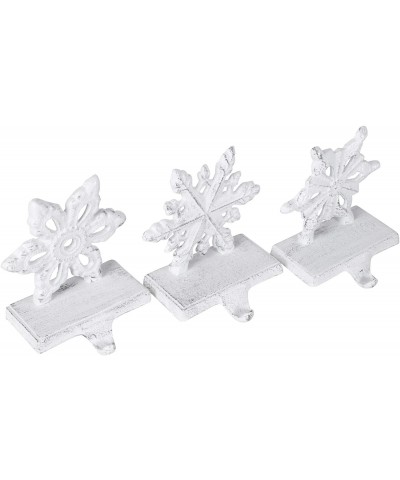 Snowflake Rustic White 6 x 5 Iron Metal Christmas Stocking Hangers Set of 3 - C118XXHQY4Q $27.16 Stockings & Holders