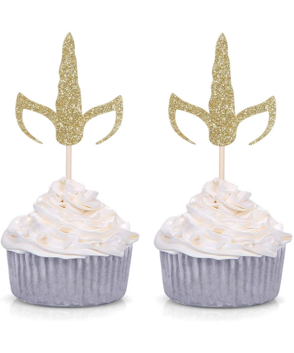 Set of 24 Gold Glitter Unicorn Horn and Ears Cupcake Toppers Baby Shower Kid's Birthday Party Decorations - CA18GZ7M588 $6.17...