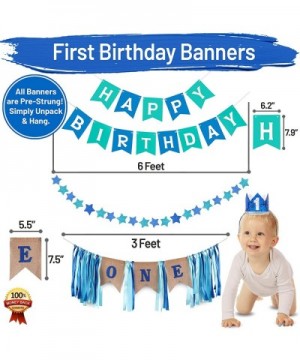 Baby 1st Birthday Boy Decorations in Sea Green and Blue - First Birthday Decorations Boy - High Chair ONE Banner Decorations ...