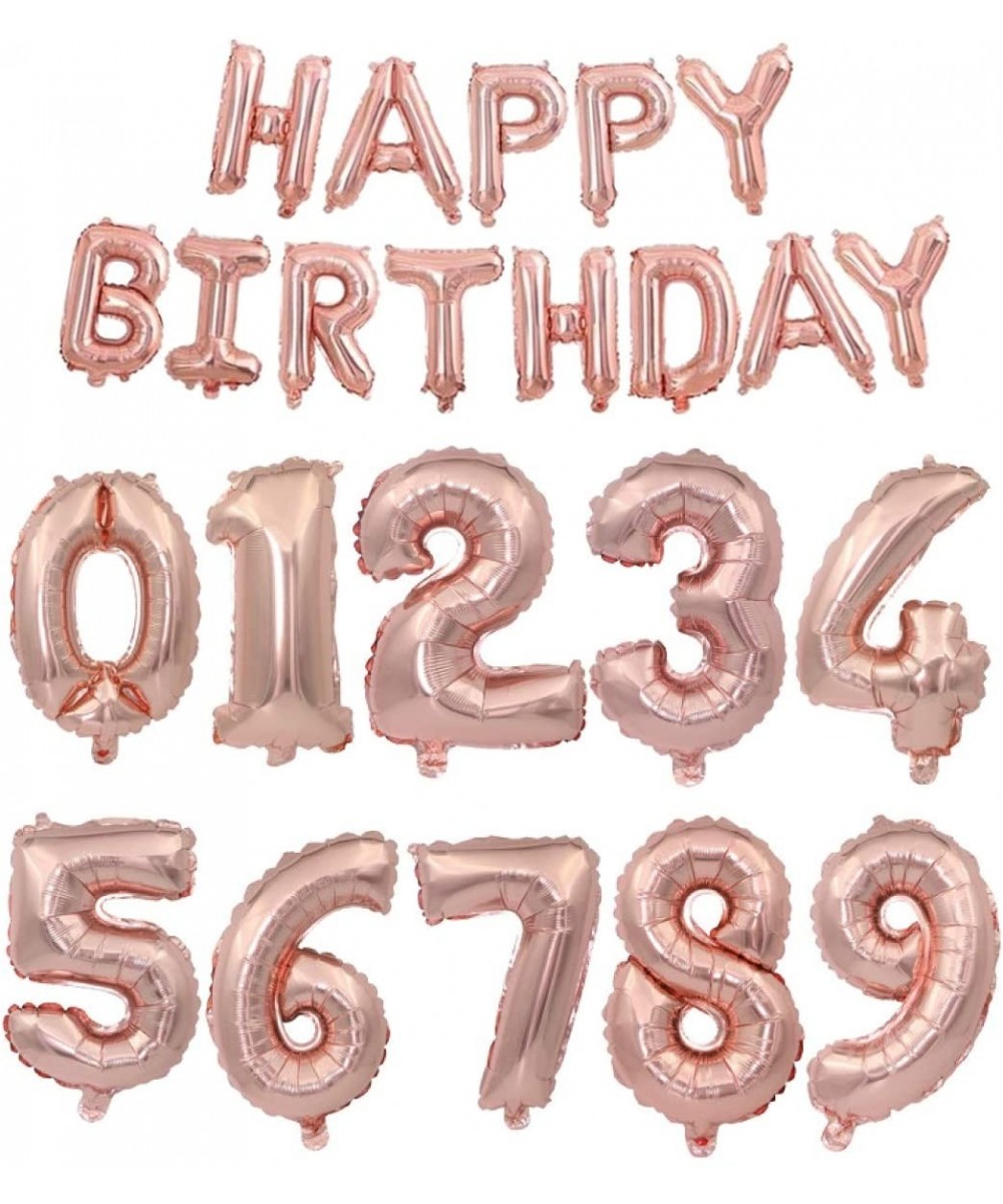 Happy Birthday Mylar Inflatable Balloons Banner with Big Numbers 0-9 (ROSE GOLD) - Rose Gold - C219C0MQRUL $9.63 Balloons