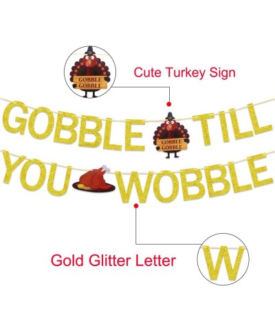 Gobble Till You Wobble Banner Gold Glitter - Thanksgiving Banner - Thanksgiving Decorations - Fall Thanksgiving Turkey Day De...