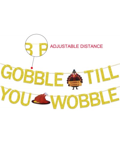 Gobble Till You Wobble Banner Gold Glitter - Thanksgiving Banner - Thanksgiving Decorations - Fall Thanksgiving Turkey Day De...