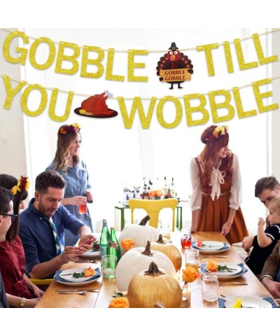 Gobble Till You Wobble Banner Gold Glitter - Thanksgiving Banner - Thanksgiving Decorations - Fall Thanksgiving Turkey Day De...