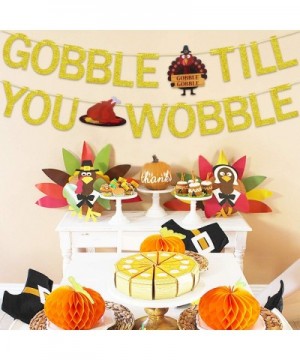 Gobble Till You Wobble Banner Gold Glitter - Thanksgiving Banner - Thanksgiving Decorations - Fall Thanksgiving Turkey Day De...