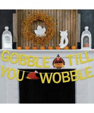 Gobble Till You Wobble Banner Gold Glitter - Thanksgiving Banner - Thanksgiving Decorations - Fall Thanksgiving Turkey Day De...