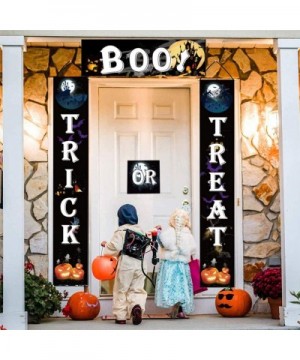 Boo Trick OR Treat Banner Halloween Porch Sign Outdoor Indoor Hanging Sign with Pumpkin Bat Skull Cat Spider Pattern for Gate...