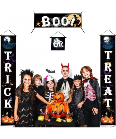 Boo Trick OR Treat Banner Halloween Porch Sign Outdoor Indoor Hanging Sign with Pumpkin Bat Skull Cat Spider Pattern for Gate...