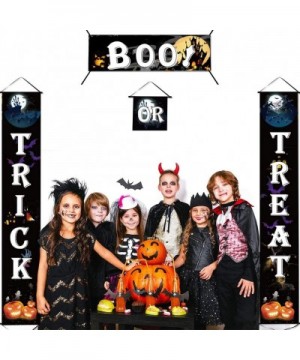 Boo Trick OR Treat Banner Halloween Porch Sign Outdoor Indoor Hanging Sign with Pumpkin Bat Skull Cat Spider Pattern for Gate...