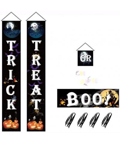 Boo Trick OR Treat Banner Halloween Porch Sign Outdoor Indoor Hanging Sign with Pumpkin Bat Skull Cat Spider Pattern for Gate...
