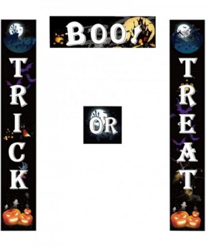 Boo Trick OR Treat Banner Halloween Porch Sign Outdoor Indoor Hanging Sign with Pumpkin Bat Skull Cat Spider Pattern for Gate...