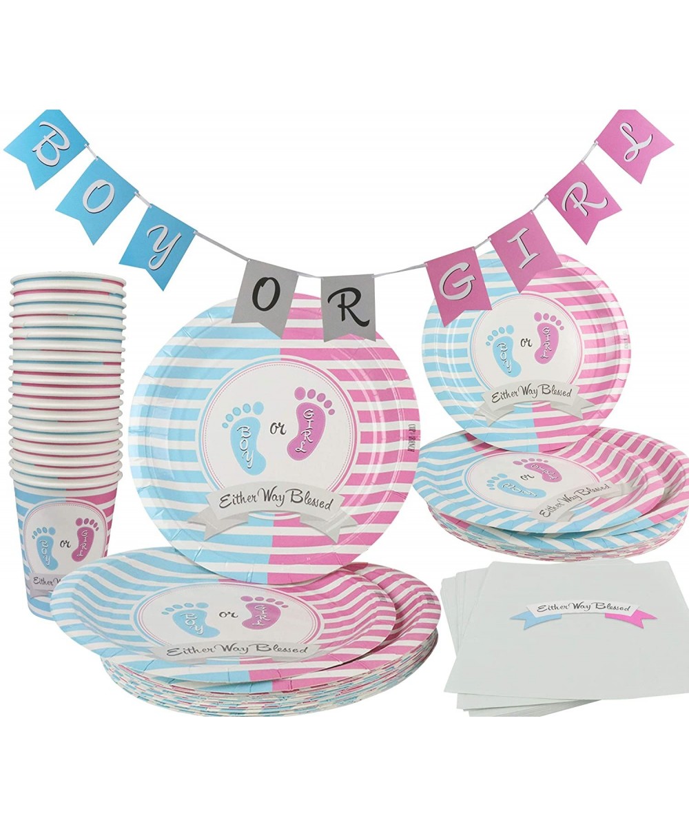 Gender Reveal Party Supplies Decorations Pink Girl Blue Boy 142 Piece (Serves 20) Party Set Plates Cups Napkins Table Cover a...