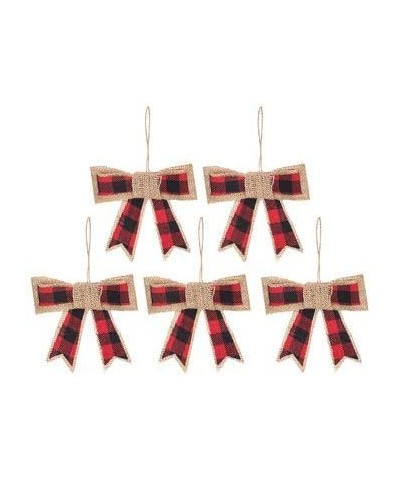 Set of 5 - Black & Red Buffalo Plaid and Burlap Bow Ornaments - Rustic Farmhouse Style Ornaments - CN18ZWIZGI4 $16.76 Ornaments