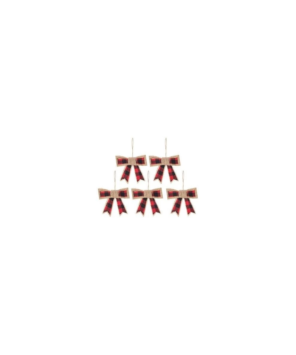 Set of 5 - Black & Red Buffalo Plaid and Burlap Bow Ornaments - Rustic Farmhouse Style Ornaments - CN18ZWIZGI4 $16.76 Ornaments