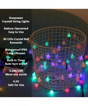 2 Pack 18ft String Lights Outdoor 30 LED Battery Operated Globe Solar Patio Light 8 Modes Waterproof Crystal Fairy Light with...