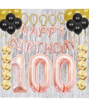 Happy 100th Birthday Banner Decorations as Gift for 100th Birthday Party Supplies -Rose Gold- 100 Number Balloons and Silver ...