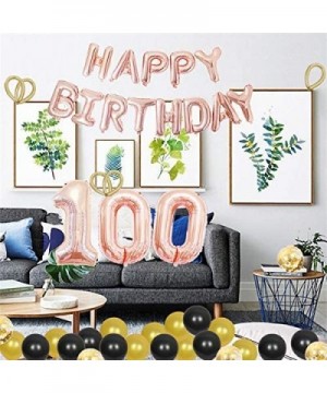 Happy 100th Birthday Banner Decorations as Gift for 100th Birthday Party Supplies -Rose Gold- 100 Number Balloons and Silver ...