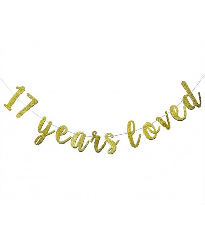 17 Years Loved Banner Sign Gold Glitter for 17th Birthday Party Decorations Anniversary Decor Pre-assembled Bunting Photo Boo...