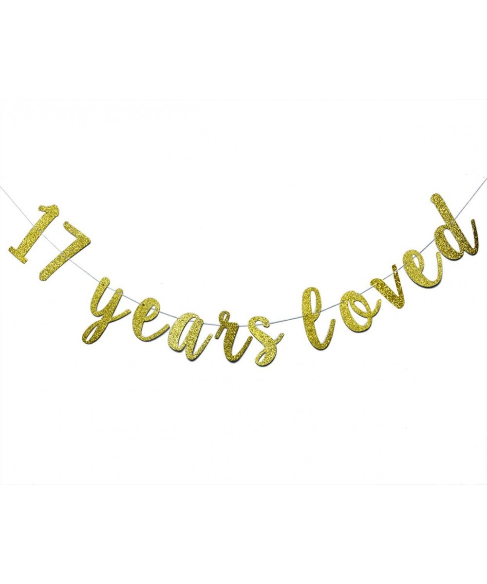 17 Years Loved Banner Sign Gold Glitter for 17th Birthday Party Decorations Anniversary Decor Pre-assembled Bunting Photo Boo...