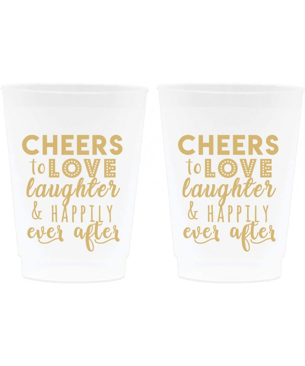 Wedding Cup Decorations - Cheers to Love Laughter and Happily Ever After- Frosted Cups- 16oz - Set of 12- Frosted and Gold - ...