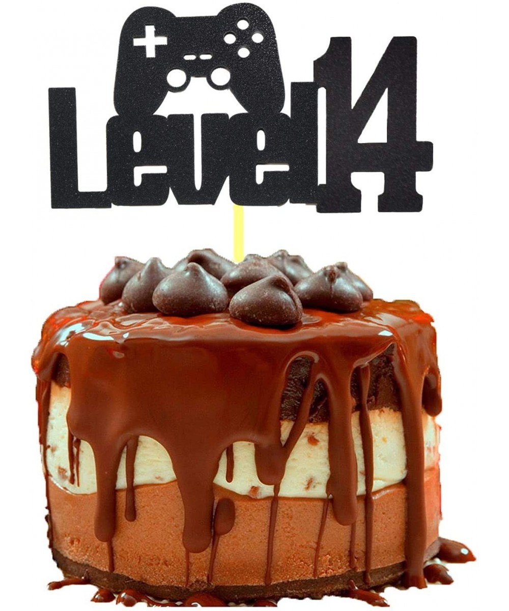 Video Game Level Up 14 Birthday Cake Topper- Glittery Happy 14th Birthday Video Gaming Cake Toppers for 14 Year Old Boy and K...
