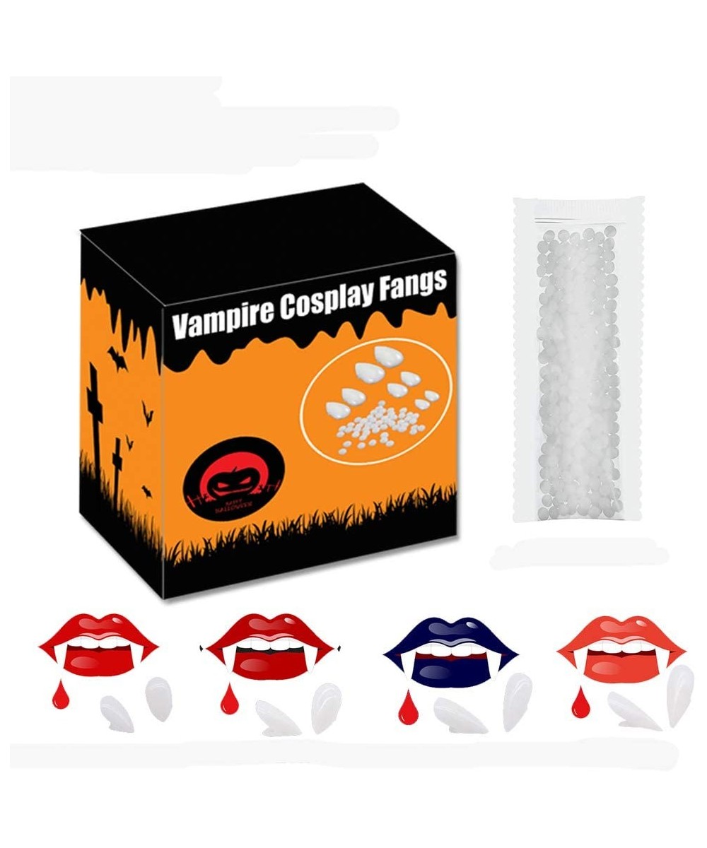 Vampire Teeth Fangs with Adhesive-4 Size Werewolf Sharp Fox Horror Pointy Teeth Glue Set-for Kids Adults Dentures Halloween P...