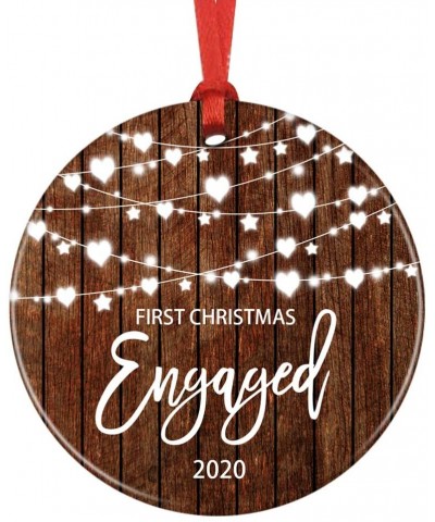 Our First Christmas Engaged Ceramic Christmas Ornament- Engagement Couples Gift- Wedding Keepsake (Brown) - Brown - CX19G89OH...