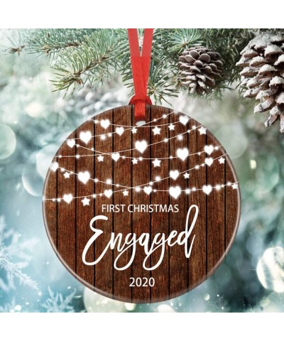 Our First Christmas Engaged Ceramic Christmas Ornament- Engagement Couples Gift- Wedding Keepsake (Brown) - Brown - CX19G89OH...