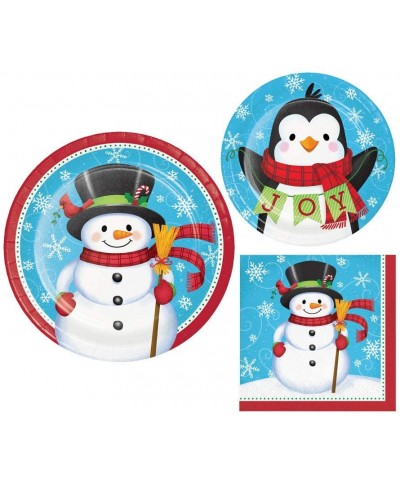 Frosty Winter Party Supply Pack Bundle Includes Paper Plates and Napkins for 8 Guests in a Snowman & Penguin Design - CA18L6Z...