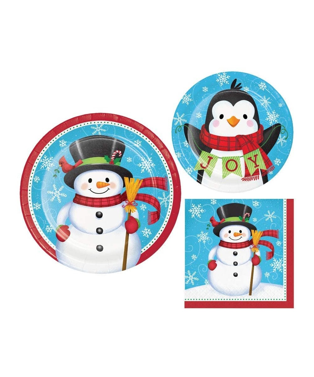 Frosty Winter Party Supply Pack Bundle Includes Paper Plates and Napkins for 8 Guests in a Snowman & Penguin Design - CA18L6Z...