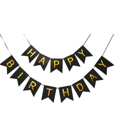 Black Gold Silver Birthday Party Decoration Set - Paper Pom Pom Flowers- Happy Birthday Banner and Star Garland Balloons Part...