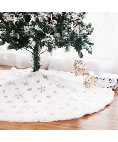 Christmas Tree Skirt 30/36/49 inches Xmas White Tree Skirts Snowflake Embroidery for Christmas Decorations Holiday Party 198 ...
