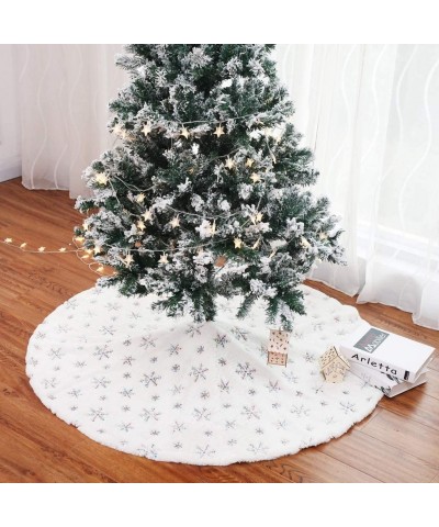 Christmas Tree Skirt 30/36/49 inches Xmas White Tree Skirts Snowflake Embroidery for Christmas Decorations Holiday Party 198 ...