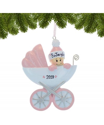 Personalized Baby in Carriage Christmas Tree Ornament 2020 - Girl Santa Hat Sleep Vintage Stroll Buggy Car God New Mom Shower...