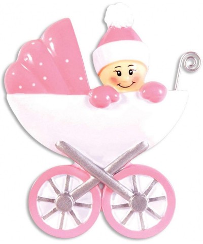 Personalized Baby in Carriage Christmas Tree Ornament 2020 - Girl Santa Hat Sleep Vintage Stroll Buggy Car God New Mom Shower...