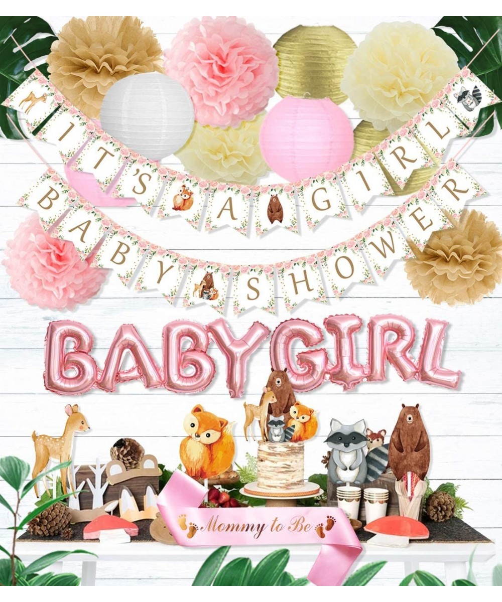Woodland Baby Shower Decorations Girl Pink Woodland Creatures Baby Shower It's A Girl Banner Forest Animal Cutouts Mommy to B...