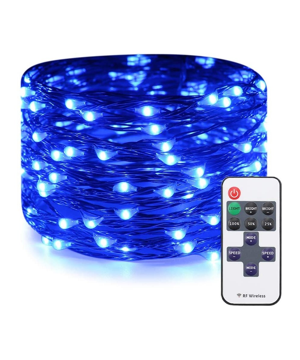 Blue Fairy Lights Plug in- 33ft 100 LED Waterproof Christmas String Lights Dimmable with RF Remote- Indoor/Outdoor Copper Wir...