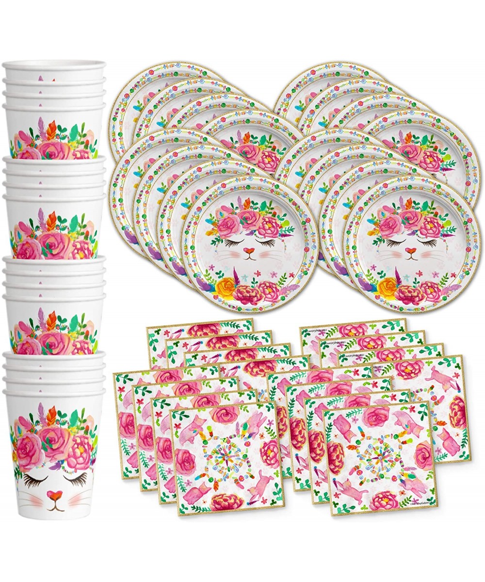 Kitten Kitty Cat Floral Birthday Party Supplies Set Plates Napkins Cups Tableware Kit for 16 - CB197KKC605 $17.46 Party Packs