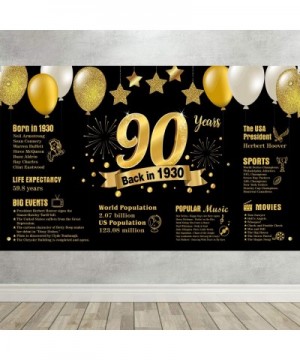 90th Birthday Decoration Backdrop Back in 1930 Sign for Men Women Birthday Party Anniversary Background Black Gold Photo Stud...