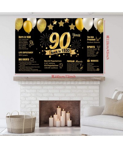 90th Birthday Decoration Backdrop Back in 1930 Sign for Men Women Birthday Party Anniversary Background Black Gold Photo Stud...