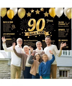 90th Birthday Decoration Backdrop Back in 1930 Sign for Men Women Birthday Party Anniversary Background Black Gold Photo Stud...