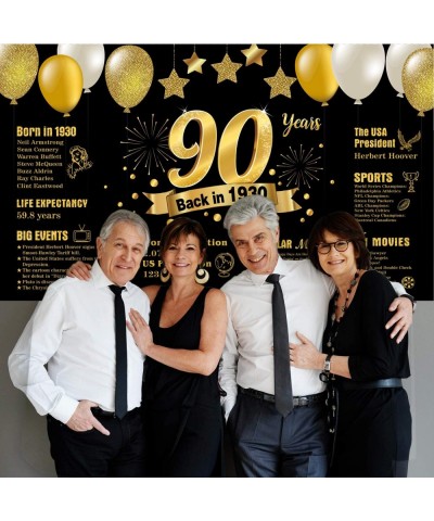 90th Birthday Decoration Backdrop Back in 1930 Sign for Men Women Birthday Party Anniversary Background Black Gold Photo Stud...