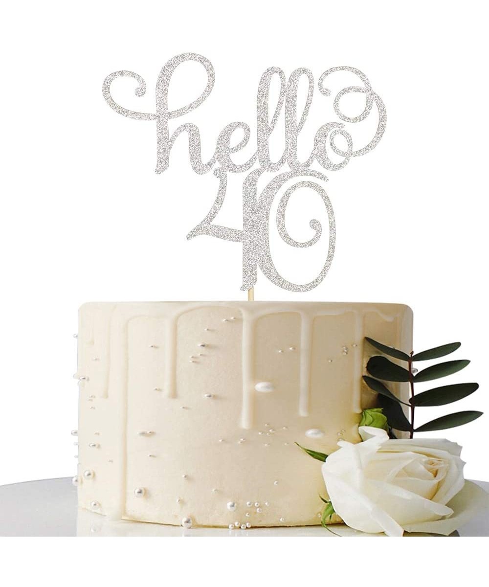 Sliver Glitter Hello 40 Cake Topper - Cheer to 40th Years - 40 and Fabulous Cake Topper - 40th Birthday/Wedding Anniversary P...