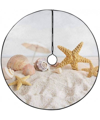 Christmas Tree Skirt Sandy Beach Starfish Seashells 47 inches Circular Mat for Christmas Holiday Party Xmas Decorations - C61...