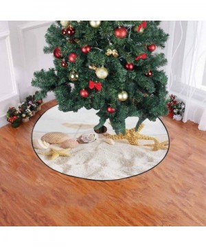 Christmas Tree Skirt Sandy Beach Starfish Seashells 47 inches Circular Mat for Christmas Holiday Party Xmas Decorations - C61...